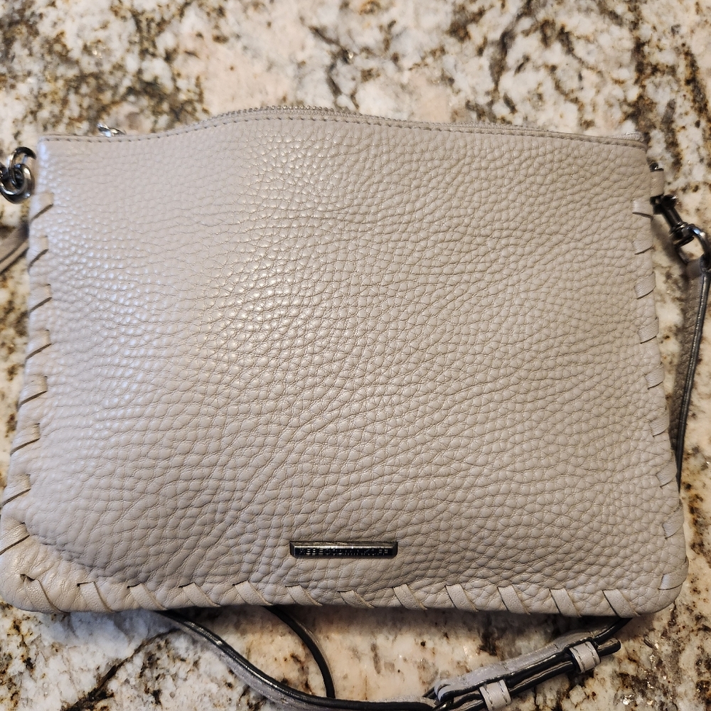 Rebecca Minkoff Purse, Gray Pebbled Leather Crossbody Bag Small Lightweight FLAW